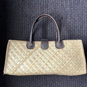 Natural bag faux leather and woven natural grass
